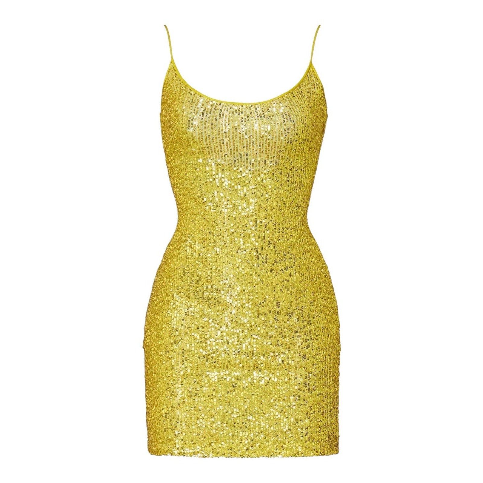 Naeem Khan Gold Sequin Mini Dress Sleeveless Low Back Spaghetti Strap Sz 0